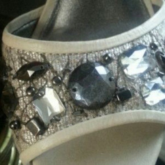 Coach Tan Leather Embellished Linen Stacked Platform Wedge Ankle Strap Shoes - Picture 13 of 14